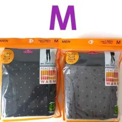 M 2枚 メンズ コットン混 前あき 10分丈 レギンス パッチ ももひき 秋冬