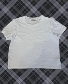 ZARA フリル付きホワイトTシャツ　ガーリー