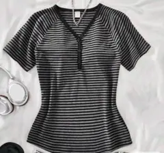 ボーダー柄 ヘンリーネック 半袖Tシャツのサムネイル