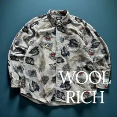 80's USA製Woolrichウールリッチ ネルシャツ 総柄 イラストXL