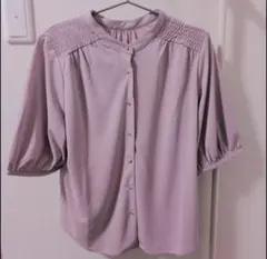 薄紫(濃いピンク)　半袖　ボタン付き　シャツ　Ｌサイズ