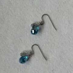 青とクリスタルのドロップビーズのピアス[303]