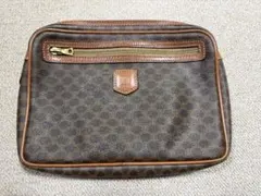 【CELINE】マカダム柄 クラッチバッグ セリーヌ ブラウン PVC レザー