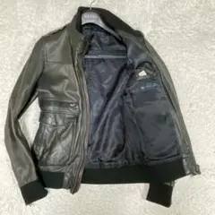 エイジング　SHIPS ダークグレー レザーライダース　M ラム　前面ポケット6