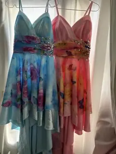 キャバドレス 花柄ビジュー付きロングドレス2着セット