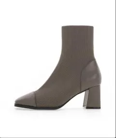 RANDA ストレッチ チャンキーヒールニットブーツ グレージュ　S