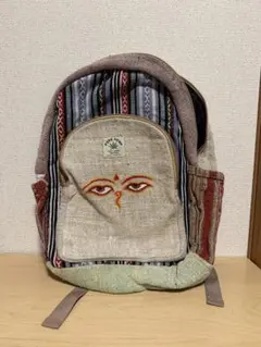 【美品】ネパール製 ヘンプ バックパック 民族刺繍デザイン