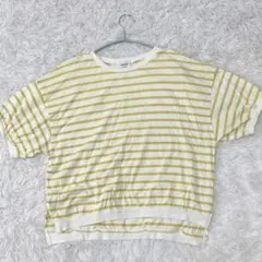 NAVY イエロー　ボーダー ドルマン　Tシャツ 半袖　カットソー ゆったりのサムネイル