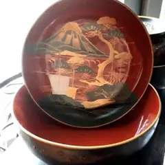 昭和レトロ漆塗りお椀2客　漆塗り　オブジェなどに　古民家　骨董　お正月