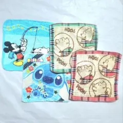 ディズニー ミニタオル ハンカチ 4枚セット 中古品 Disney ミッキー