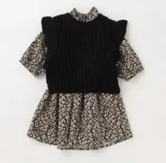 新品 プティマイン 花 ワンピース ベスト セット 80 ニット