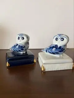 【希少】DANSK ダンスク フクロウ 小物入れ /白青2個セットのサムネイル