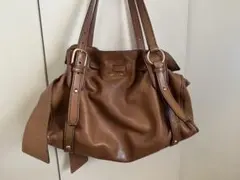 miu miu サイドリボン ブラウンレザー ショルダーバッグ