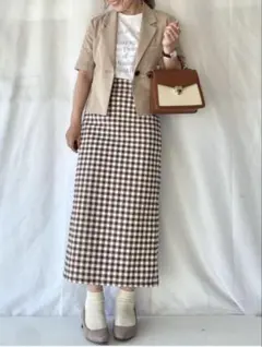 GU レースアップナローミディースカート(チェック)