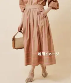 UNTITLEDストライプギャザーボリュームスカート ピンク　ストライプのサムネイル