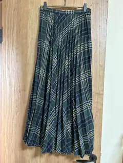 フリークスストア　緑・黄色のチェック柄プリーツスカート　ロングスカート