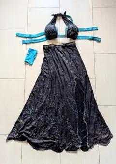 ベリーダンス 衣装 ターコイズ ブルー エメラルド グリーン ブラック 黒