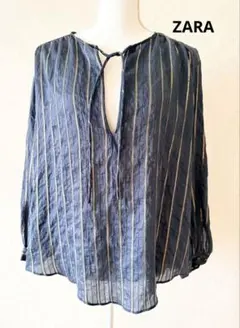 美品【ZARA】ストライプ柄 長袖ブラウス