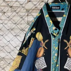 barassi 総柄デザインシャツ　ポリシャツ チェンバロ　ミュージックモチーフのサムネイル