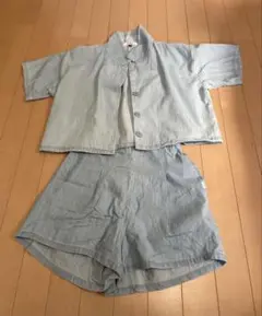 ピンクラテ　ライトブルー 半袖シャツとショートパンツ セット　L 160