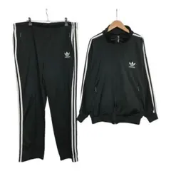 90s アディダス　ビンテージジャージセットアップ　トレフォイル刺繍ロゴ　黒色