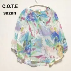 美品 c.o.t.e サザン ブラウス 花柄 ラグラン 五分袖 ゆったり 総柄