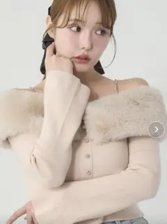 NICE CLAUP ビジューフェイクファーニット オフショル ナイスクラップ