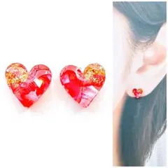 レッド8mmハートピアス/イヤリング