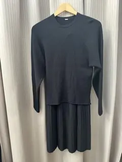 ミラオーウェン　ブラックラメリブ編みニット　セットアップ