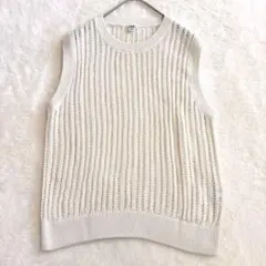 ユニクロ　メッシュクルーネックニットベスト　XL アイボリー　透かし編み　麻