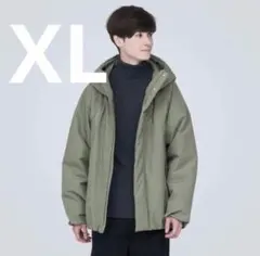 美品 無印良品 紳士 防風撥水中わたフードジャケットスモーキーグリーン XL