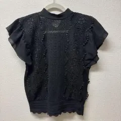 ZARA ブラック レースニットトップス　M