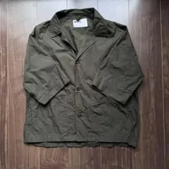 【美品】MHL. コットンリネン 開襟シャツ ジャケットモスグリーン 5部丈 S