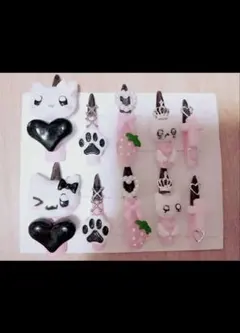 地雷、量産型ピンクと黒のネイルチップセット 12サイズ