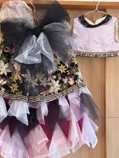 キッズドレス 120cm 花柄 黒 ピンク●ハンドメイド