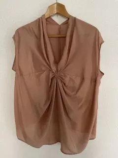 ドレープデザイン ノースリーブ トップス ピンク 透け感