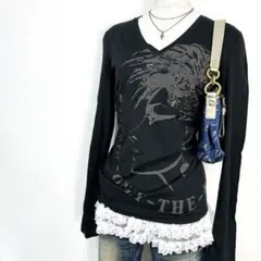 y2k✨️ 00s DIESEL 金タグ ブレイブマン ロゴ スパンコール ロンT