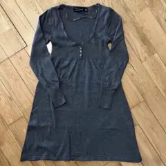 ZARA グレー 長袖 Vネック ワンピース