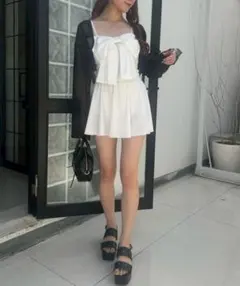 NICE CLAUP swimwearフロントリボン+シアーカーディガン