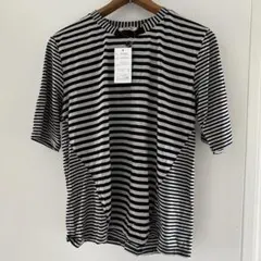ストライプ柄五分袖Tシャツ　L