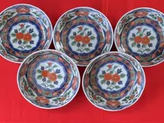 【希少】美濃焼　龍峰窯　古伊万里様式　染錦　中鉢　5客セット　三洋陶器