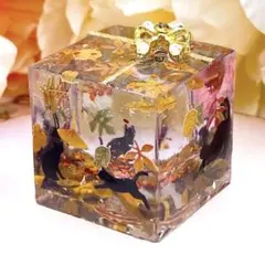 No581 ギフト形オルゴナイト 紅葉とネコ☆タイガーアイ＆ルチル＆クリスタル