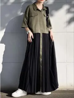 antiqua アンティカ 素材切替 プリーツ ワンピース レディース 新品