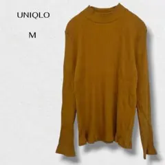 ユニクロ カットソー リブ 長袖 ハイネック 上品 モックネック ストレッチ M