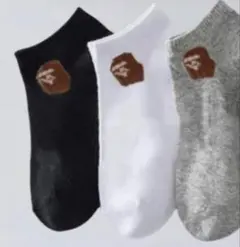 新品　靴下 エイプ 3足セット　韓国　ゴリラ ソックス アンクル 黒 白 グレ