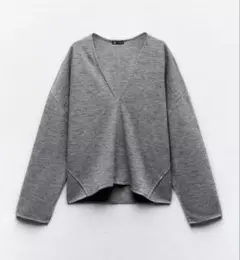 ZARA Ｖネックオーバーサイズ　薄手スウェット　グレー　コクーン
