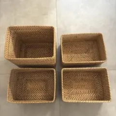 特大　ラタンバスケット 3個セット　無印 重なるラタン長方形バスケット・特大 | 無印良品