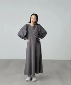 布帛ドッキングヘンリーネックカットソーワンピース