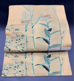 名古屋帯 洒落帯　高級　♢ 正絹　アンティーク　花柄　植物　草花　424のサムネイル