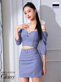 ROBE de FLEURS Glossy オフショルセットアップドレス 水色S